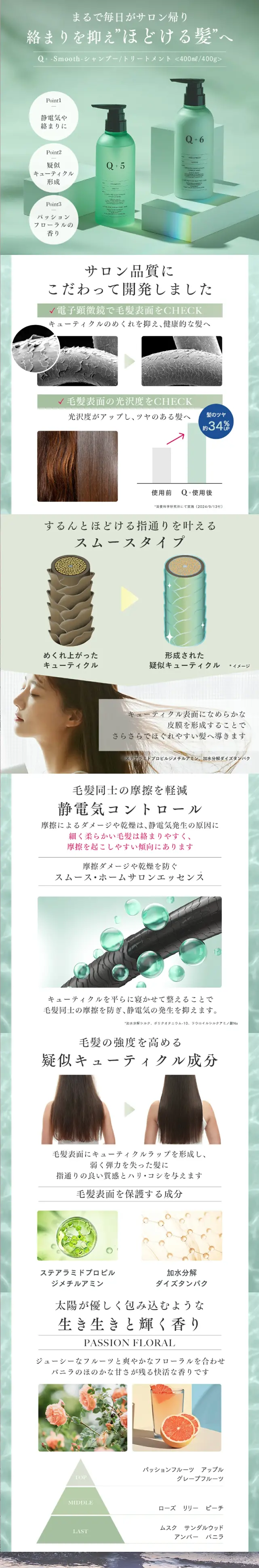 Q+（ クオリタス )シャンプートリートメント＆詰め替えセットのLPデザイン（スキンケア・ボディケア・ヘアケア／グリーン系／キレイ系）スマホ版