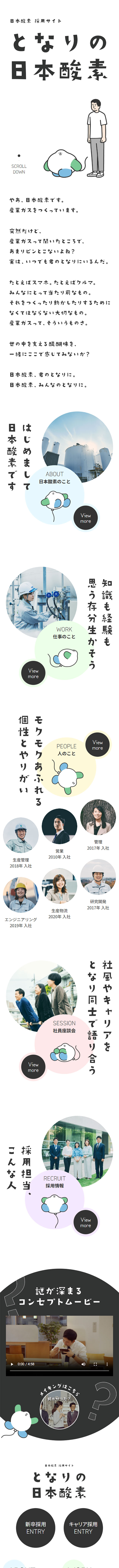 採用サイトのLPデザイン（中途採用／イエロー系／シンプル系）スマホ版