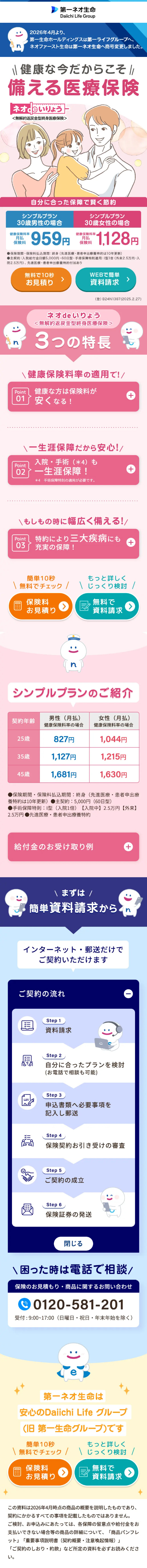 Neo de iryo LP design (Insurance, Finance, Credit / Red tones / Cute style) Mobile version