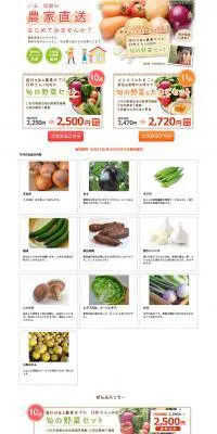 臼杵さんの野菜セットのLPデザイン（インターネットサービス／ベージュ系／にぎやか系）PC版