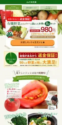 大地宅配のお試しセットのLPデザイン（サービス・保険・金融／ベージュ系／にぎやか系）PC版
