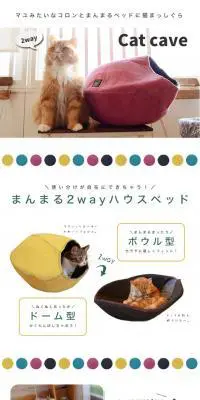 まゆみたいなコロンとまんまるベッドに猫まっしぐらのLPデザイン（ペット・花・DIY工具／ホワイト系／かわいい系）PC版