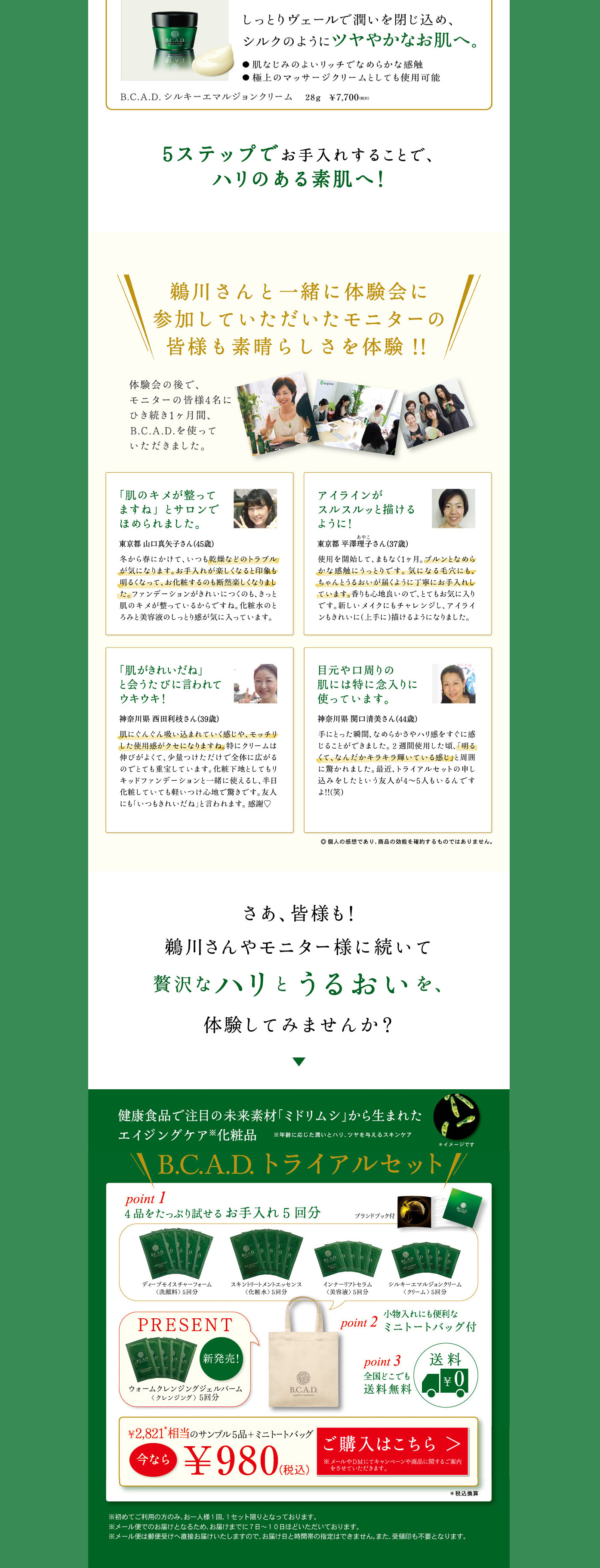 B.C.A.DトライアルセットのLPデザイン（美容・スキンケア・香水／グリーン系／信頼・安心系）PC版