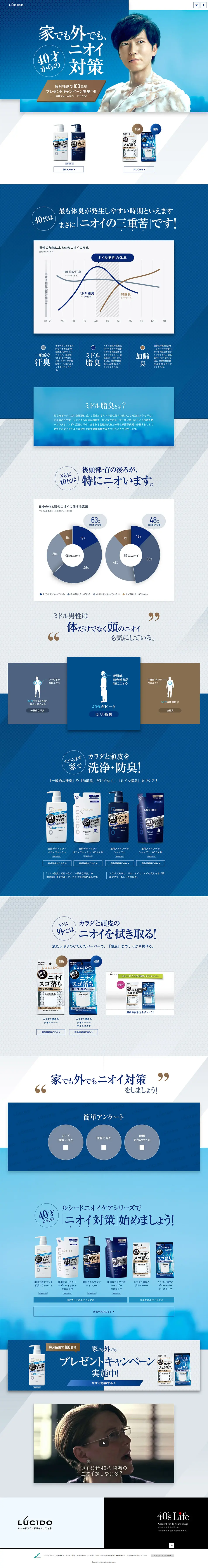 家でも外でも、40才からのニオイ対策のLPデザイン（美容・スキンケア・香水／ブルー系／かっこいい系）PC版