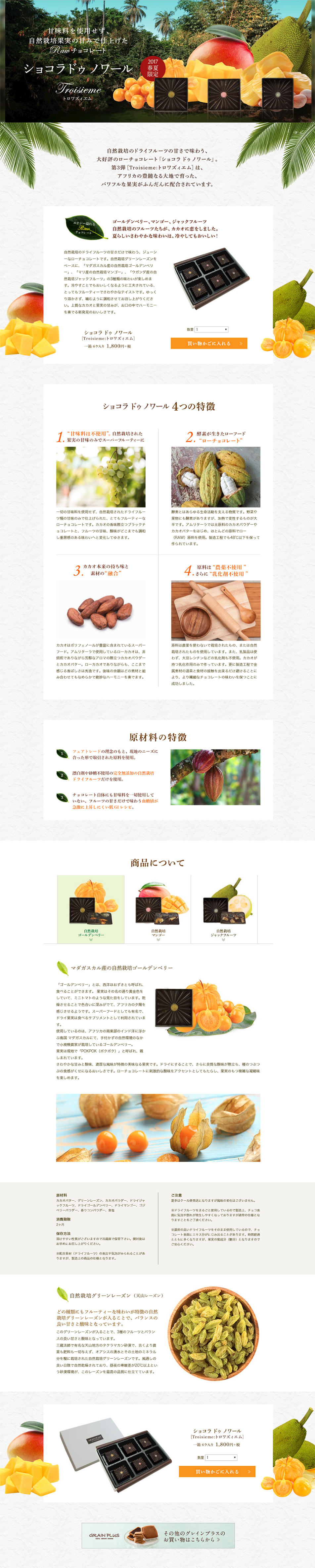 ローチョコレート ショコラ ドゥ ノワールのLPデザイン（スイーツ・スナック菓子／ブラウン系／オーガニック系）PC版
