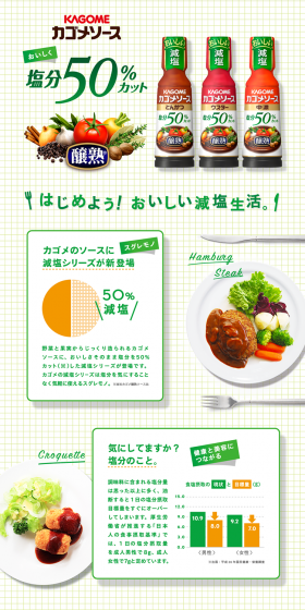 Kagome Sauce 50% Salt Reduction LP design (food / Green tones / Trust and Safety) PC version
