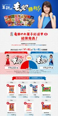 亀田製菓商品総選挙のLPデザイン(インターネットサービス/ブルー系/にぎやか系)PC版