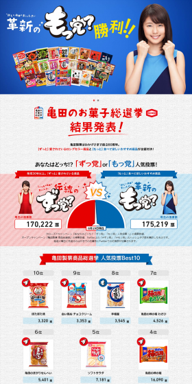 亀田製菓商品総選挙のLPデザイン（インターネットサービス／ブルー系／にぎやか系）PC版