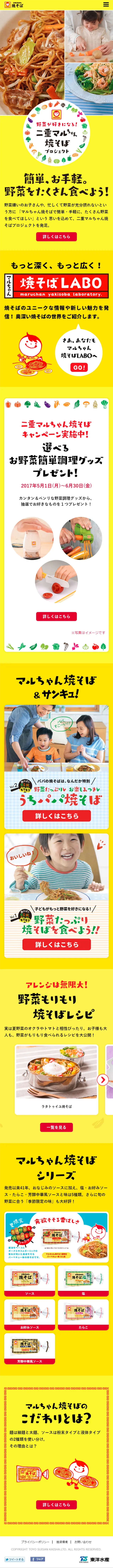 マルちゃん焼きそばプロジェクトのLPデザイン（インターネットサービス／イエロー系／にぎやか系）スマホ版