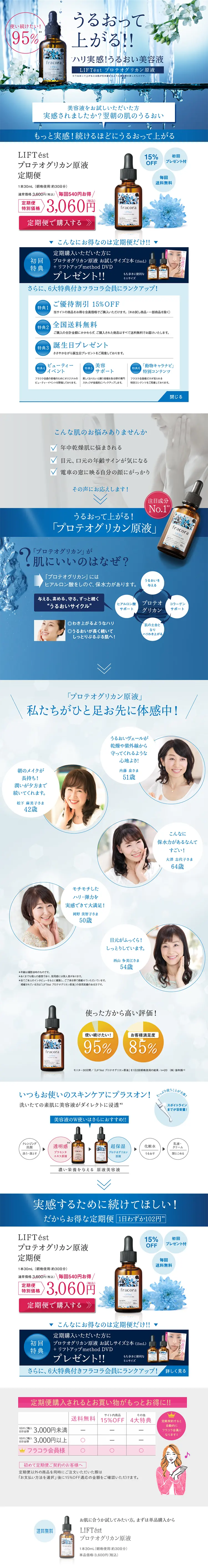 プロテオグリカン原液のLPデザイン（美容・スキンケア・香水／ブルー系／信頼・安心系）PC版