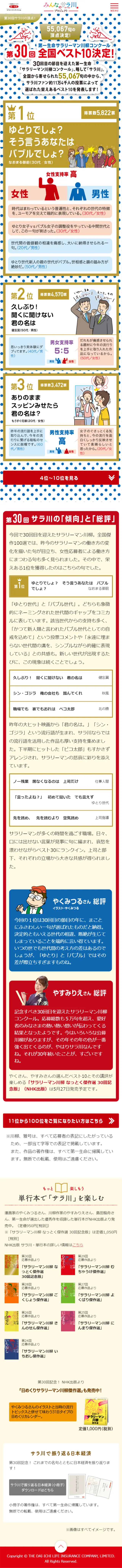 サラリーマン川柳のLPデザイン（サービス・保険・金融／ブルー系／にぎやか系）スマホ版