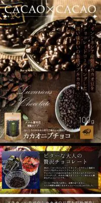 カカオニブチョコのLPデザイン（スイーツ・スナック菓子／ブラウン系／シンプル系）スマホ版