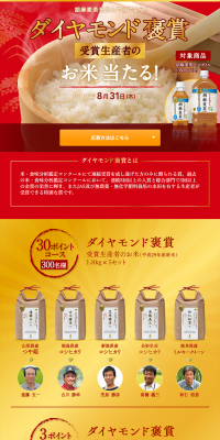 ダイヤモンド褒賞受賞者のお米当たる！のLPデザイン（サービス・保険・金融／ゴールド系／にぎやか系）PC版