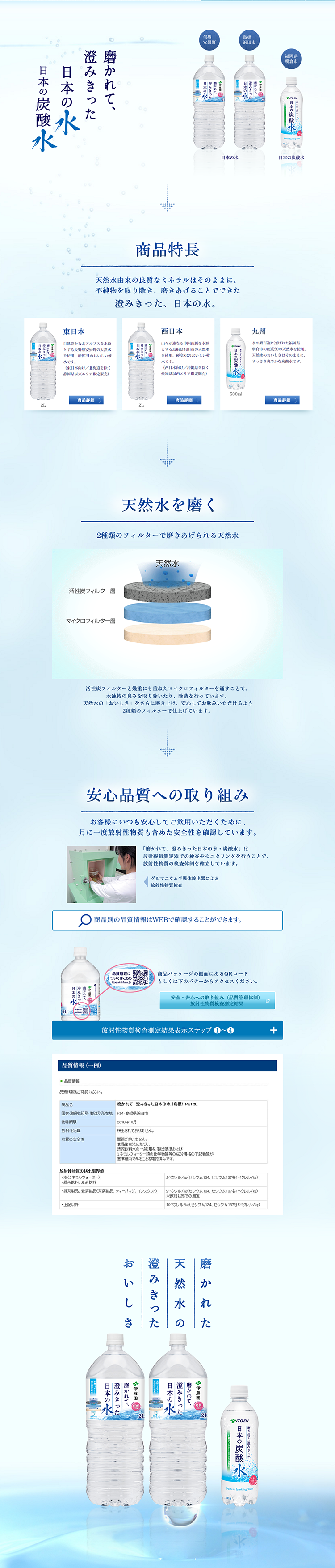 磨かれて、澄みきった　日本の水　日本の炭酸水のLPデザイン（飲料・お酒／ブルー系／シンプル系）PC版