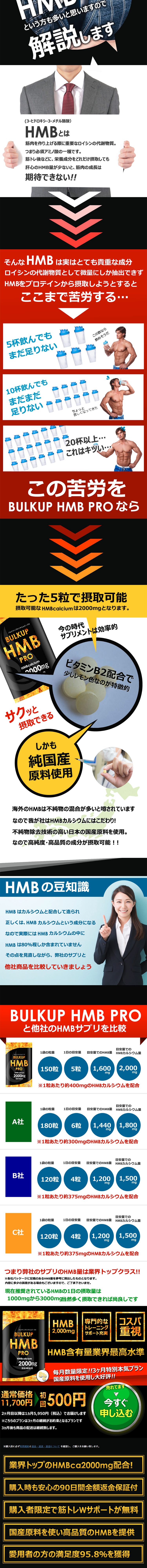 バルクアップHMBプロのLPデザイン（健康・美容食品・サプリ／ブラック系／にぎやか系）PC版