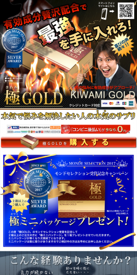 極GOLDのLPデザイン（健康・美容食品・サプリ／ゴールド系／にぎやか系）PC版