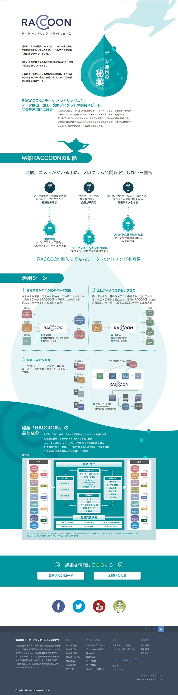 データ連携のLPデザイン（インターネットサービス／グリーン系／シンプル系）PC版