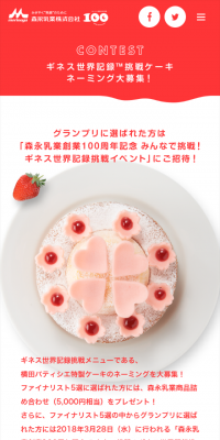 ギネス世界記録挑戦ケーキネーミング募集のLPデザイン（サービス・保険・金融／レッド系／シンプル系）スマホ版