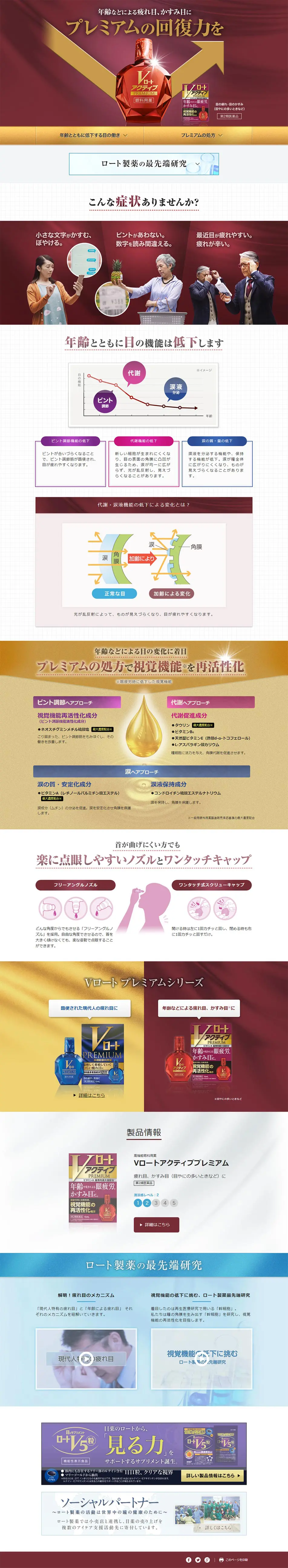 VロートアクティブプレミアムのLPデザイン（美容・スキンケア・香水／レッド系／信頼・安心系）PC版