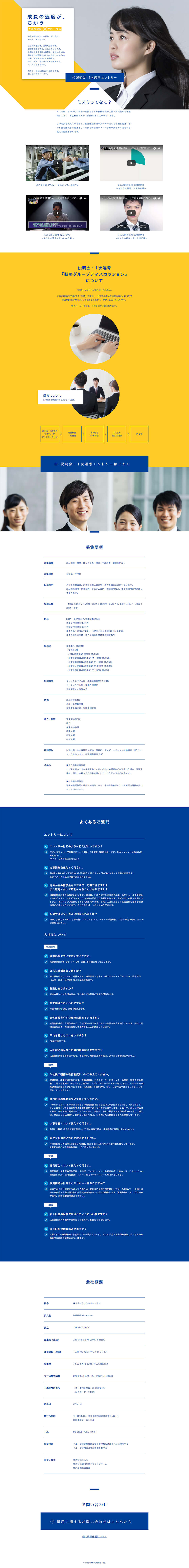 ミスミ リクルートのLPデザイン（新卒採用／イエロー系／シンプル系）PC版