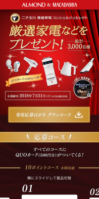 明治 アーモンド＆マカダミアを買って蔦屋家電コンシェルジュ厳選家電プレゼントキャンペーンのLPデザイン（イベント・キャンペーン・体験／レッド系）スマホ版