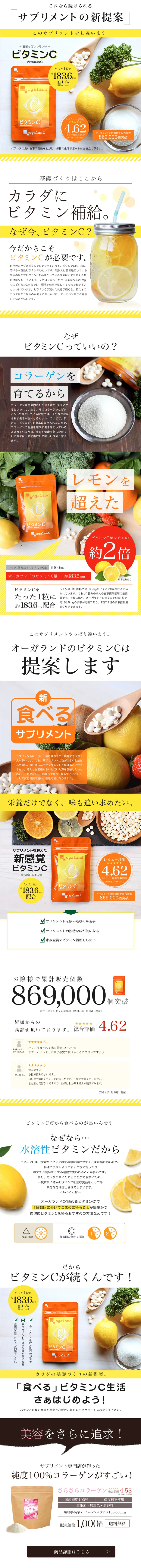 ビタミンCのLPデザイン（健康・美容食品・サプリ／イエロー系／健康・癒し系）PC版
