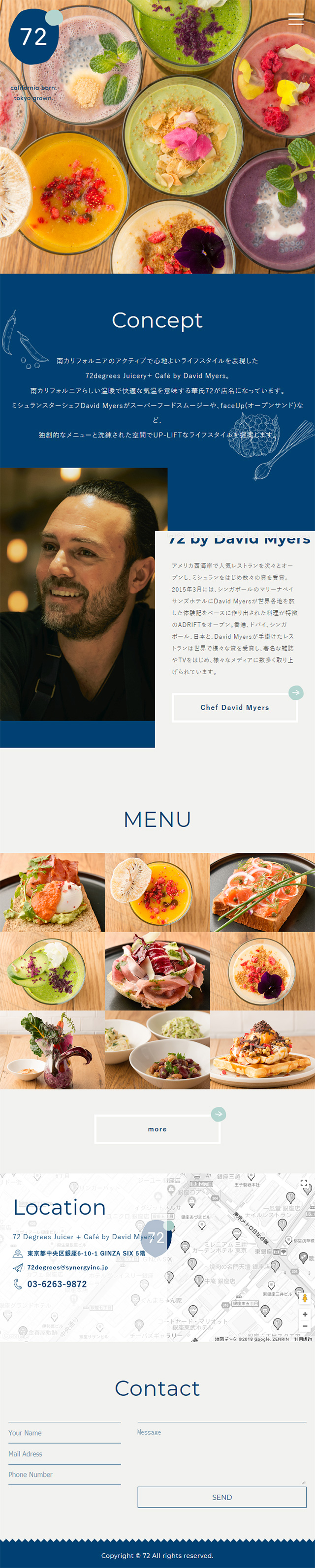 72 Degrees Juicer and Cafe by David Myers LP design (Services, Insurance, and Finance / Shades of blue / Simple) Mobile version