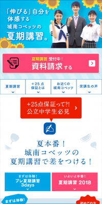 夏期講習のLPデザイン（サービス・保険・金融／ピンク系／にぎやか系）スマホ版