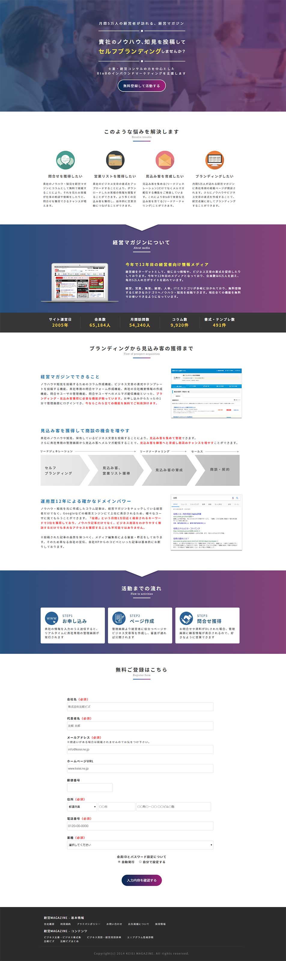 経営マガジンのLPデザイン（サービス・保険・金融／パープル系／シンプル系）PC版