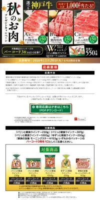 秋のお肉プレゼントキャンペーンのLPデザイン（サービス・保険・金融／ゴールド系／にぎやか系）PC版