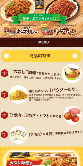 ドライキーマカレーのLPデザイン（食品／ベージュ系／にぎやか系）スマホ版
