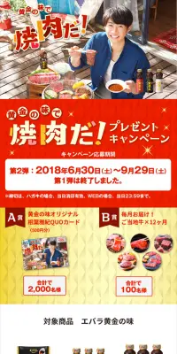 黄金の味で焼肉だ！プレゼントキャンペーンのLPデザイン（サービス・保険・金融／レッド系／にぎやか系）スマホ版