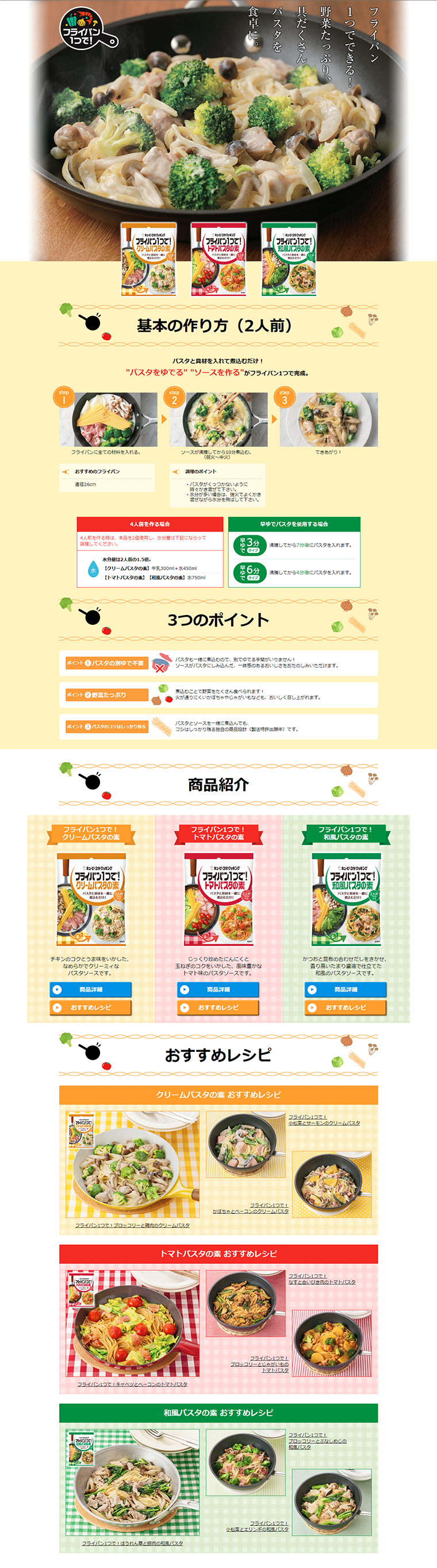 フライパン１つで！パスタソースの素のLPデザイン（食品／イエロー系／にぎやか系）PC版