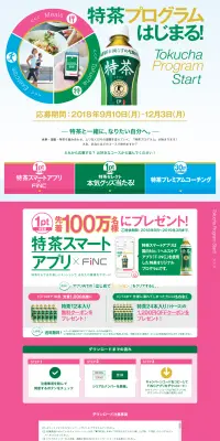特茶プログラムのLPデザイン（インターネットサービス／グリーン系／にぎやか系）PC版