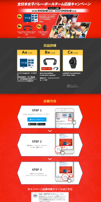 Zennihon Joshi Volleyball Team Support Campaign LP design (Services, Insurance, and Finance / Red tones / Simple) PC version
