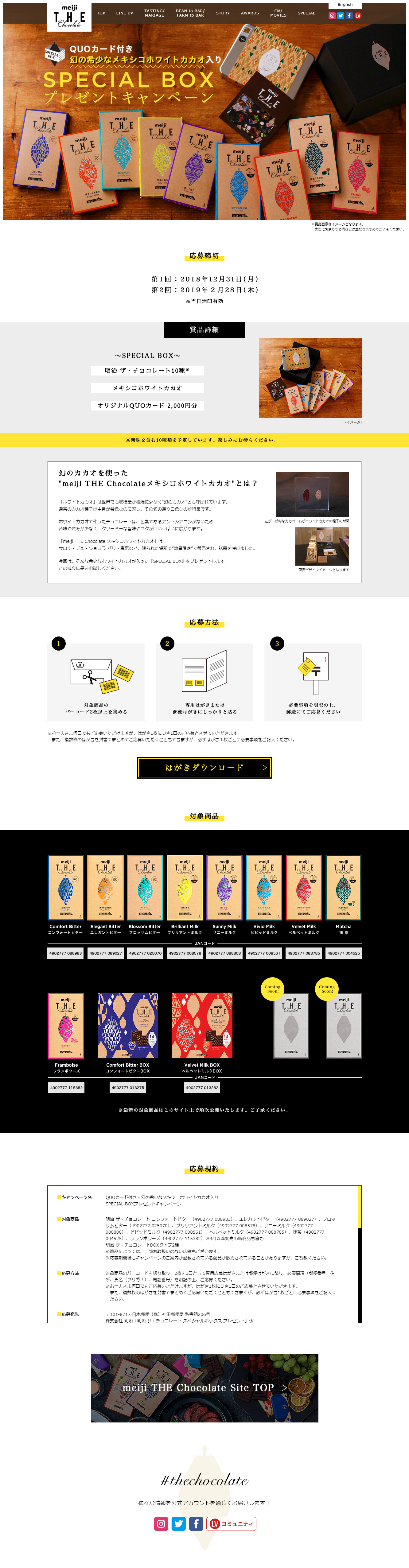 明治 ザ・チョコレート スペシャルボックスプレゼントキャンペーンのLPデザイン（サービス・保険・金融／ブラウン系／シンプル系）PC版