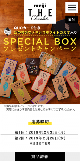 明治 ザ・チョコレート スペシャルボックスプレゼントキャンペーンのLPデザイン（サービス・保険・金融／ブラウン系／シンプル系）スマホ版