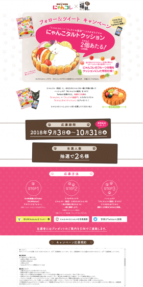 Take a picture of NyanColle and Nyanko together and participate in the Follow & Tweet Campaign LP design (Services, Insurance, and Finance / Pink shades / Cute style) PC version