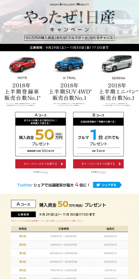 やったぜ！日産キャンペーンのLPデザイン（サービス・保険・金融／ベージュ系／シンプル系）PC版