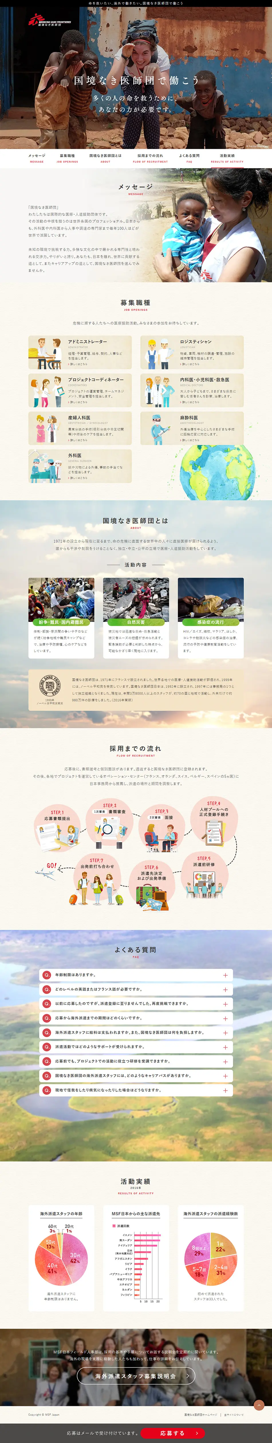 国境なき医師団のLPデザイン（サービス・保険・金融／ベージュ系／信頼・安心系）PC版
