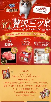 銀のスプーン三ツ星グルメ 贅沢三ツ星キャンペーンのLPデザイン（サービス・保険・金融／ゴールド系／にぎやか系）スマホ版