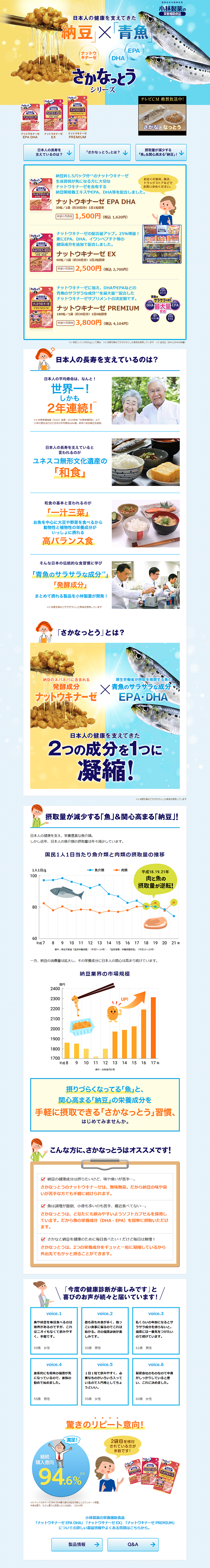 さかなっとうシリーズのLPデザイン（健康・美容食品・サプリ／オレンジ系／にぎやか系）PC版