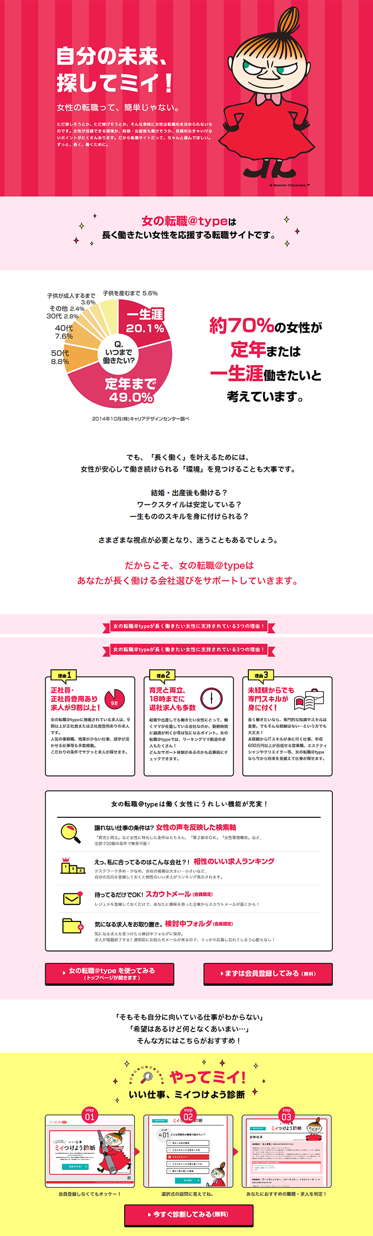 Onna no Tenshoku @type LP design (Recruitment and Hiring / Pink shades / Cute style) PC version