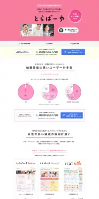 とらばーゆのLPデザイン（求人・採用関連／ピンク系／シンプル系）PC版