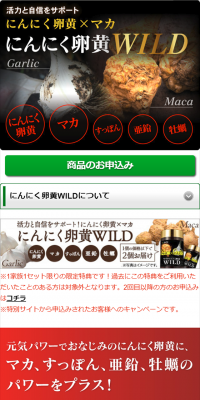 にんにく卵黄WILDのLPデザイン（健康・美容食品・サプリ／ブラック系／かっこいい系）スマホ版