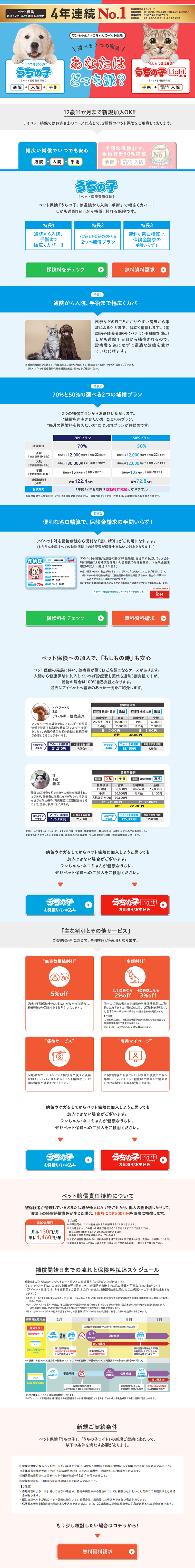 月々780円からペット保険のLPデザイン（サービス・保険・金融／ブルー系／かわいい系）PC版