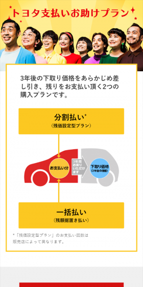 トヨタ支払いお助けプランのLPデザイン(サービス・保険・金融/イエロー系/シンプル系)スマホ版