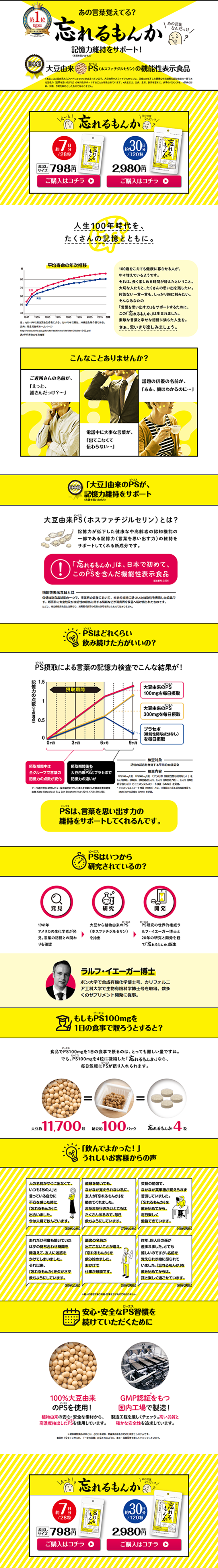忘れるもんかのLPデザイン（健康・美容食品・サプリ／イエロー系／にぎやか系）PC版