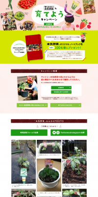 Suntory Honki Yasai Grow-Your-Own Campaign LP design (Services, Insurance, and Finance / Green tones / Health and Wellness) PC version