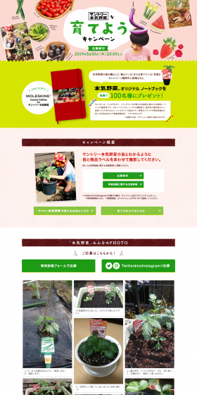 Suntory Honki Yasai Grow-Your-Own Campaign LP design (Services, Insurance, and Finance / Green tones / Health and Wellness) PC version